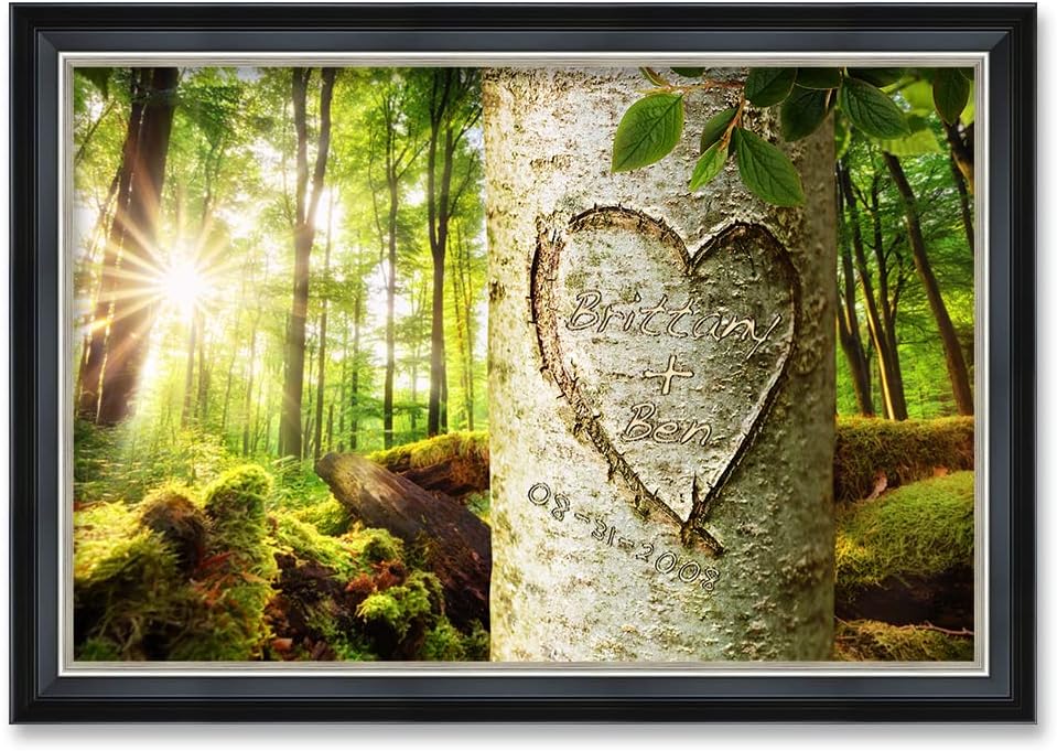 IPIC - Love Evergreen, Personalized Ideal Gift Custom Framed Wall Art with Names and Date, Giclee Prints with Solid Wood Frame, Unique and Memorable Present. Wall Art for Home Decor.