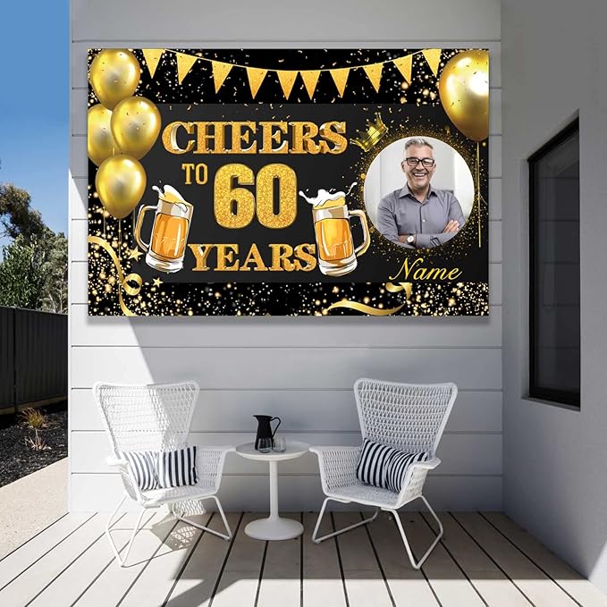 Custom 30/35/40/45/50/55/60/65/70/75/80/85/90/95/100th Black and Gold Happy Birthday Party Decorations Supplies Personalized Black and Gold Birthday Backdrop Banner(6x9ft)