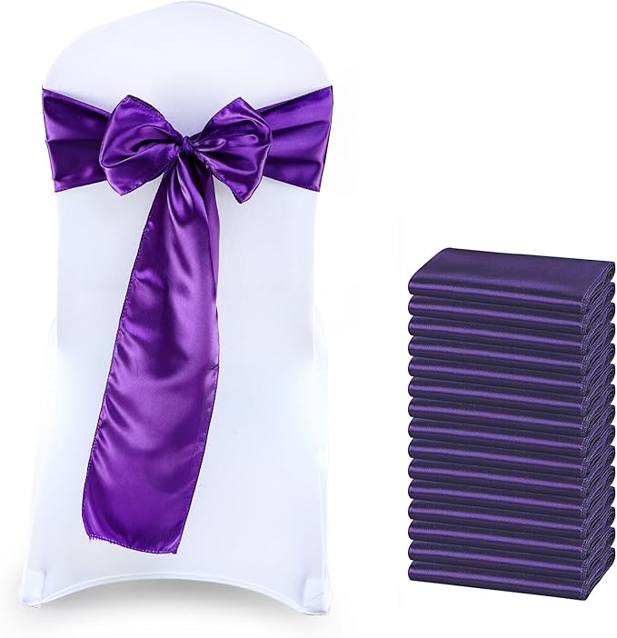 VDS Satin Chair Sashes Chair Cover Back Tie Sateen Bows Ribbon for Wedding Birthday Graduation Engagement Ceremony Event Party Banquet Venue Hotel All Dining Chair Decoration (40PC) (Purple)