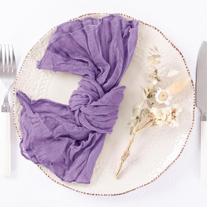 50 Pack Lavender Purple Cheesecloth Napkins Spring Cloth Napkins Set of 50 Dinner Napkins Bulk 21x21 Inches for Wedding Bridal Shower Baby Shower Valentine's Day