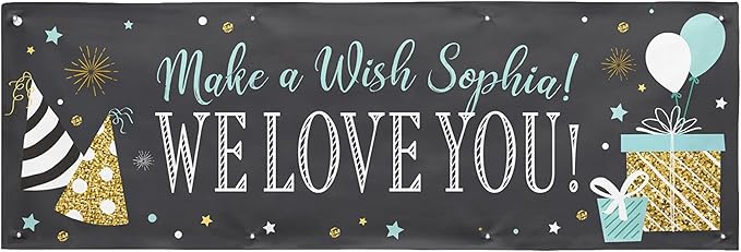 Let's Make Memories Personalized Happy Birthday Banner for Kids - Custom Birthday Party Decorations - Indoor/Outdoor Vinyl - Any Text - Chalkboard Celebration - 8ft