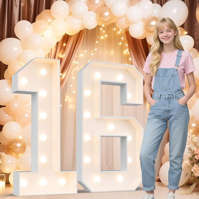 Ledido 4FT Marquee Light Up Numbers 16, Marquee Numbers 4 Feet Tall for Birthday, Anniversary,Graduation Party Decorations,Big 16th Birthday Number for Party Decor,Warm White Large Lighted Number 16