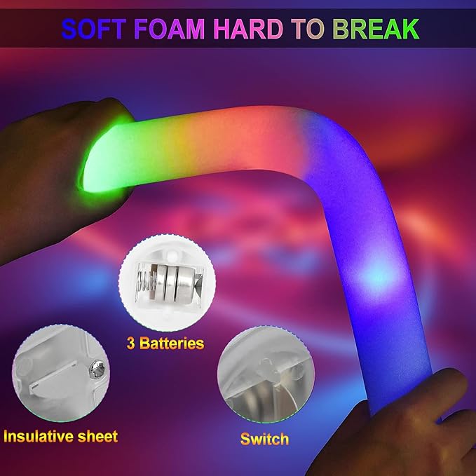 LifBetter Light Up Glow Sticks Bulk, LED Foam Sticks 118 pcs Glow in The Dark with 3 Modes Flashing Led Foam Multicolor Batons Light up Party Favors for Birthdays, Weddings, Concerts, Festivals