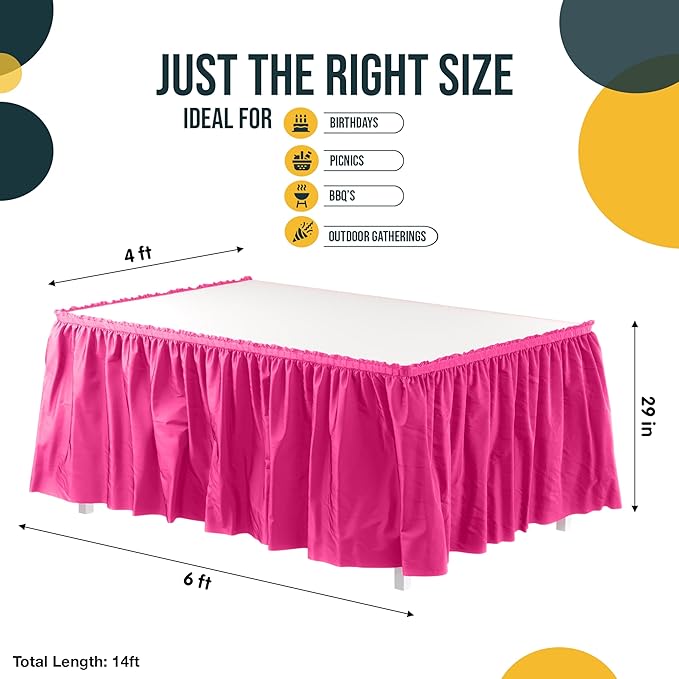 Exquisite Ruffle Table Skirt Cerise 12 Pack 14 Ft Long Table Skirts for Rectangle Tables 6ft Plus or Round Tables Skirts with Adhesive Strip for Gender Reveal Decor & Happy Birthday Parties