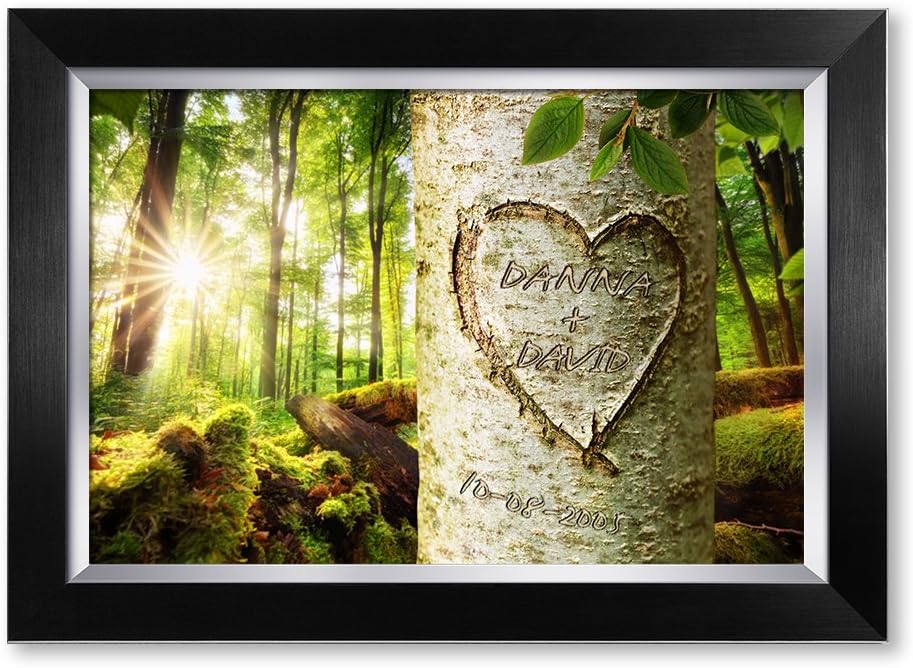 IPIC - Love Evergreen, Personalized Artwork with Names and Date on, Customized Gift for Anniversary,Wedding,Birthday and Holidays. Picture size: 18x12, Framed Size: 21x15