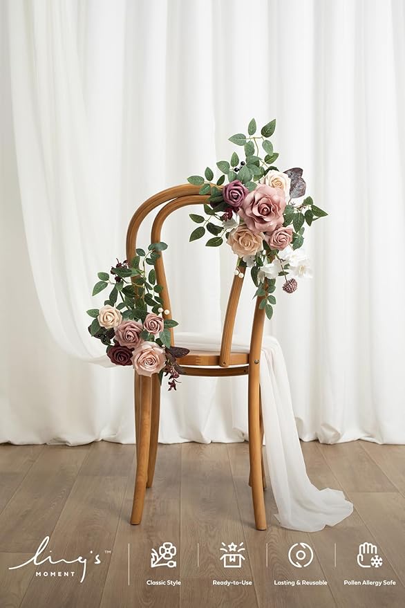 Ling's moment 2pcs Wedding Floral Swag Welcome Sign Artificial Flowers Backdrop Garland Dusty Rose & Mauve Ceremony Reception Wall Home Decorations Entryway Faux Outdoor Board Head Table Decor
