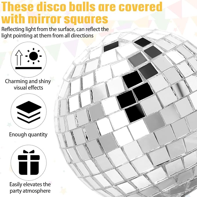 Geetery 70 Pcs Disco Ball Cake Topper Various Sizes Reflective Mirror Silver Mini Small Disco Ball Cake Decorations for Centerpiece 70s 80s Birthday Party Wedding Decor