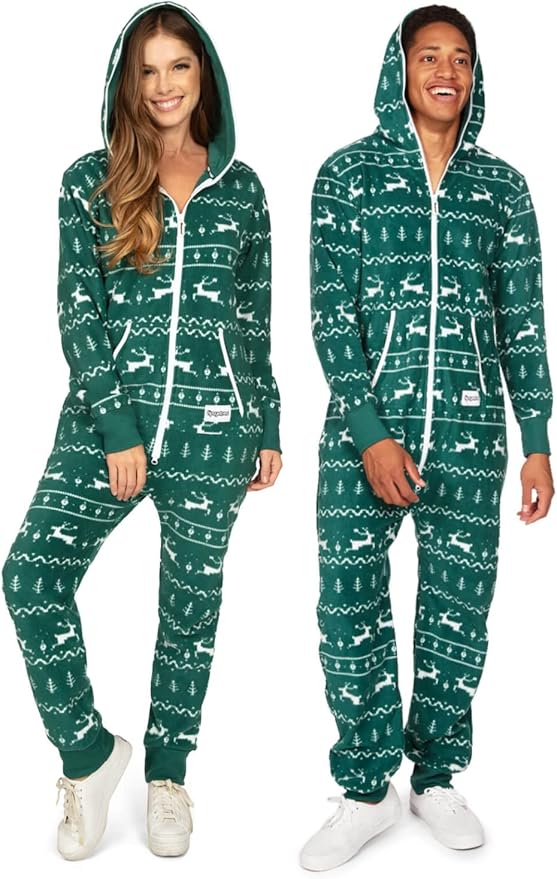 Tipsy Elves Christmas Onesies for Adults - Comfy Unisex Matching Holiday Jumpsuits with Convenient Pockets
