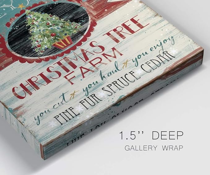 Renditions Gallery Holly Jolly Christmas Tree Farm Wall Art, Cute Winter Decor, Vintage Faux Wood Look, Festive, Premium Gallery Wrapped Canvas, Ready to Hang, 32 in H x 32 in W, Made in America
