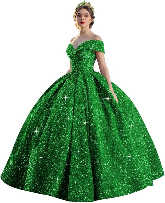 TRHTX Sparkly Sequin Quinceanera Dresses 2024 Off Shoulder Ball Gown Long A-line Sweet 16 Dresses