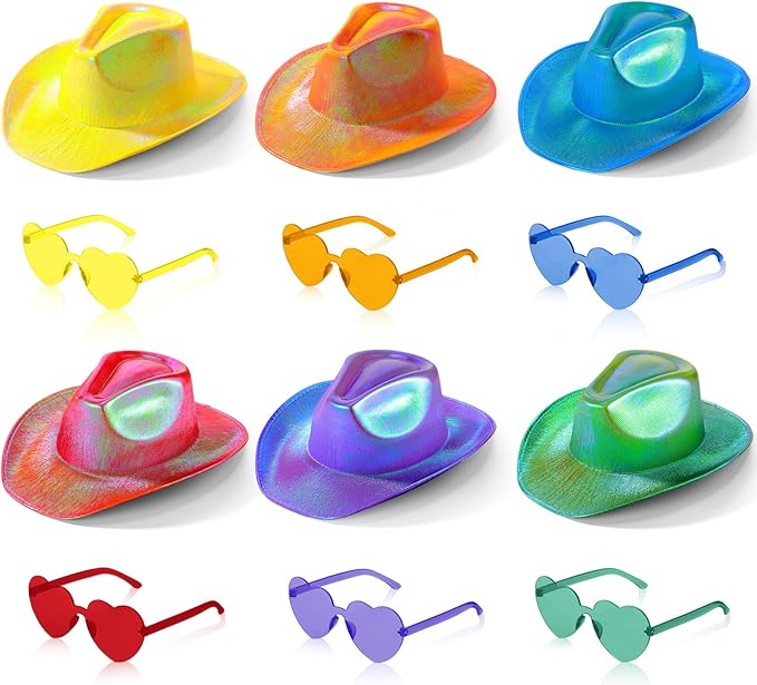 Haysandy 24 Pcs Sparkly Party Hats with Rimless Heart Sunglasses Fun Colorful Party Hats Goggles for Women Men