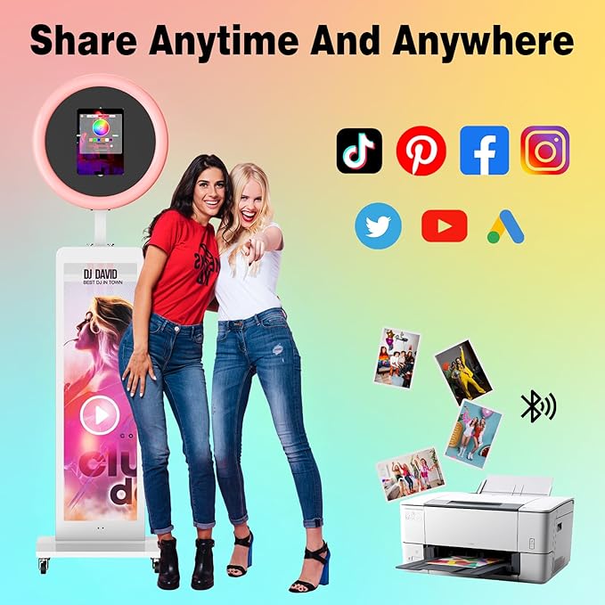 HARZHI Portable Photo Booth Compatible with Ipad, Photo Booth Shell Stand Stand Provide Chacktok Photo Booth Software for Party and Wedding, Free Custom Logo, Flight Case (LCD Screen+White)