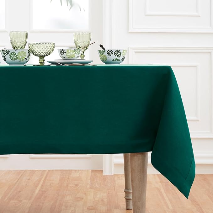 Solino Home Linen Tablecloth for Rectangle Tables 60 x 90 Inch - 100% Pure Linen Rainforest Green Table Cloth - Fete, Machine Washable Cloth Tablecloth for St Patricks Day