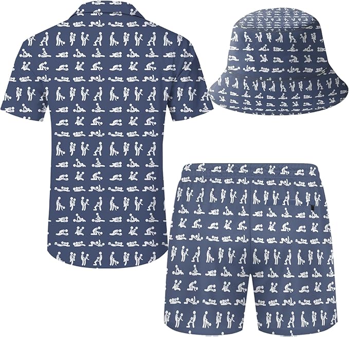 Men's Hawaiian Shirt and Shorts Set 2 Piece Beach Outfits with Bucket Hats for Beach Days and Summer Vibes