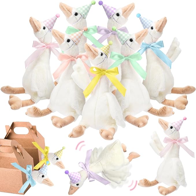 Silly Goose Party Supplies Plush Animal and Mini Birthday Party Hats with Ribbon Bow for Christmas Birthday Gift
