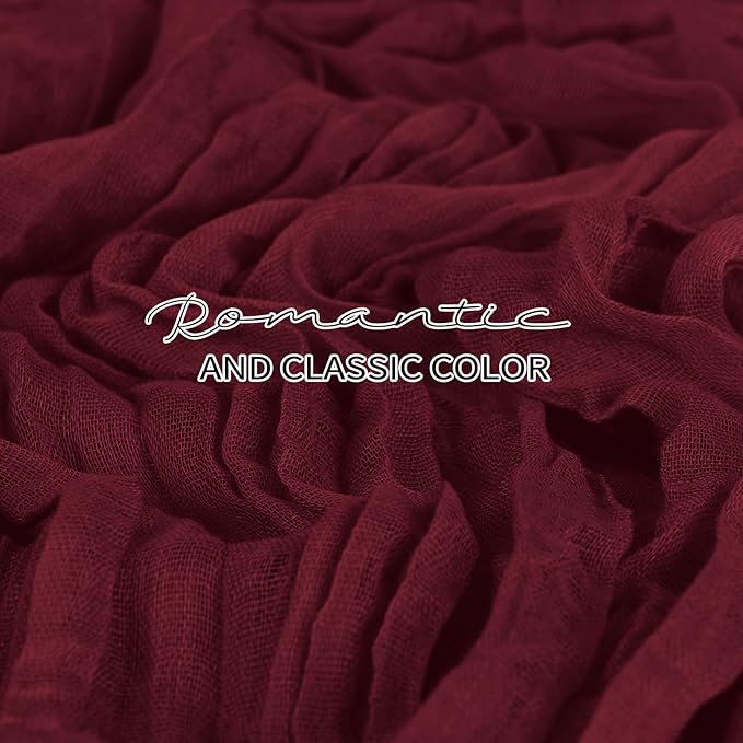 12 Pack Cheesecloth Table Runner 20 x 120 inch Cheese Cloth Table Runner Bulk,Romantic Boho Sheer Gauze Fabric Table Runners for Wedding Reception,Party,Bridal Shower Table Decor(Burgundy)
