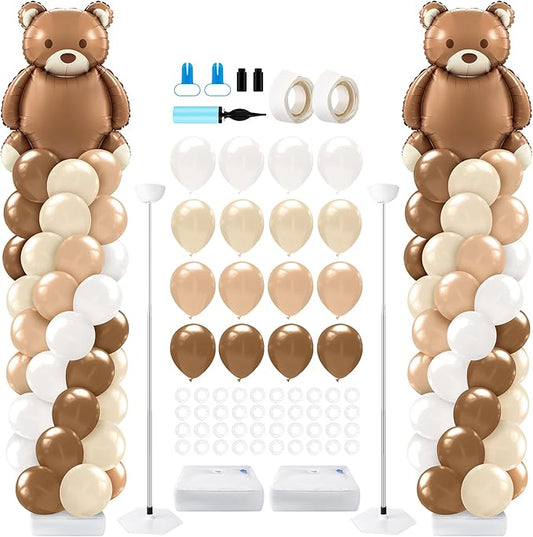 Kasyat 2 Set Neutral Balloon Column Stand Kit Bear Balloon Arch Kit, Bear Baby Shower Decorations with Brown Beige Nude Tan Balloons for Baby Shower Decorations Gender Reveal Birthday Party Decoration