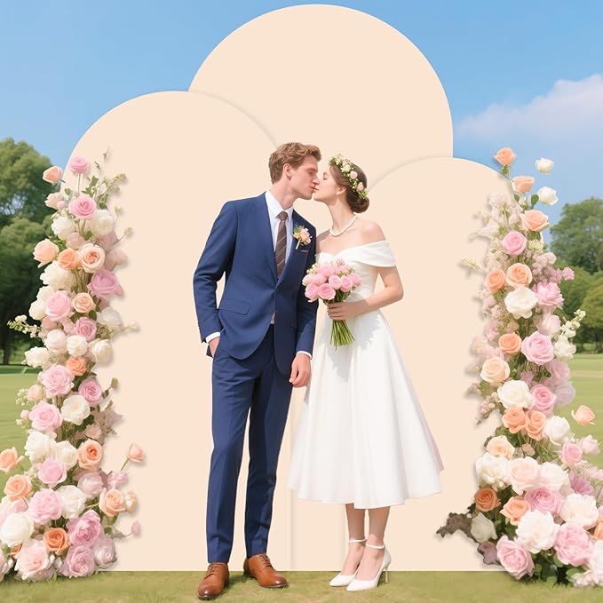 Metal Arch Backdrop Stand and Cover Set 7.2FT, 6.6FT, 6FT Arch Covers Stretchy Backdrop Set of 3 Wedding Arched Frame Balloon Wedding Arch Stand Cover for Birthday Party Baby Shower Decor