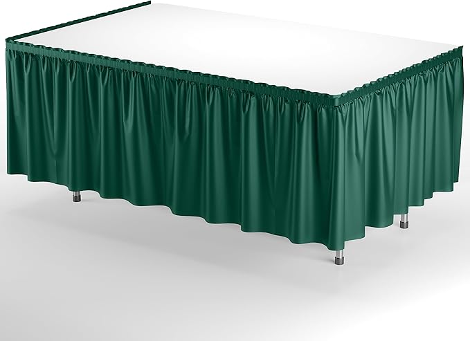 Exquisite Ruffle Table Skirt Dark Green 48 Pack 14 Ft Long Table Skirts for Rectangle Tables 6ft Plus or Round Tables Skirts with Adhesive Strip for Gender Reveal Decor & Happy Birthday Parties
