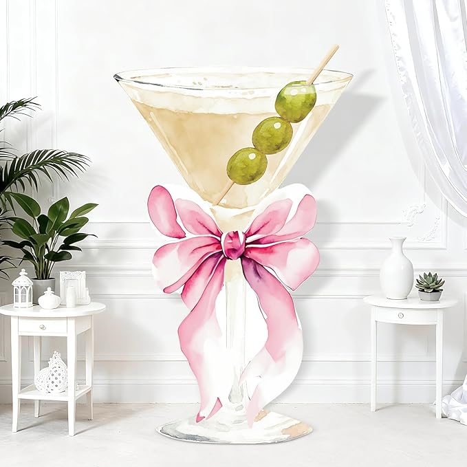 4ft Large Martini Pink Bow Cardboard Cutout A Tini Bit Older Birthday Standup Green Cocktail Glass Backdrop Decorations for Women Bar Coquette Bachelorette Bridal Shower Party Decor