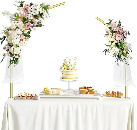 Metal Balloon Arch Kit for Tabletop, 5.3Ft & 4.7Ft Over The Table Rod Stand with Clamps and Half Arch Balloon Stand for Garden Wedding, Birthday, Baby Shower, Christmas, Halloween Decorations, Gold