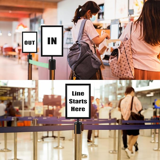 Taiyin 12 Pcs Stanchion Sign Holder Double Sided Sign Frame with Cover Stanchion Top Frames for 8.58 x 12.52 Inches Paper Size for Crowd Control Sentry Stanchions (Black)