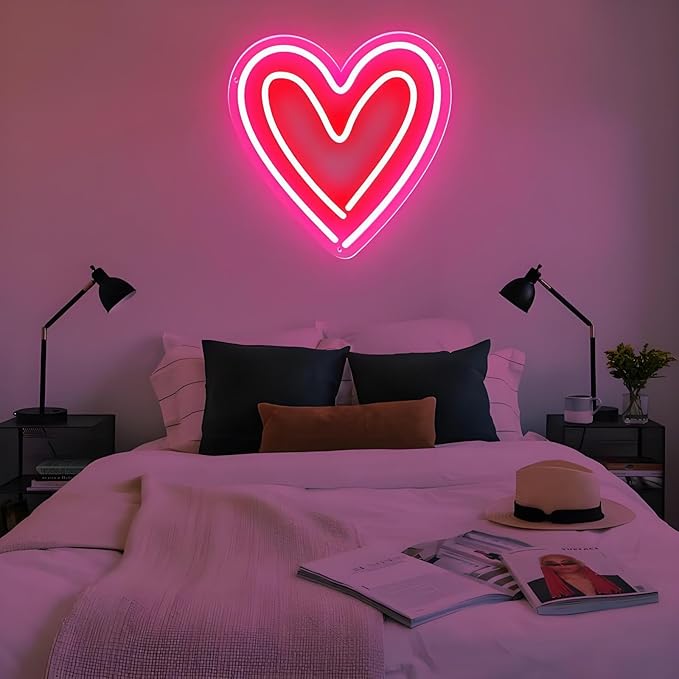 Heart Neon Sign - 5-Level Dimmable USB Pink Neon Signs & Valentine's Day Decor, Ideal for Weddings, Bedrooms, Romantic Nights, Cute Wall Art for Spaces