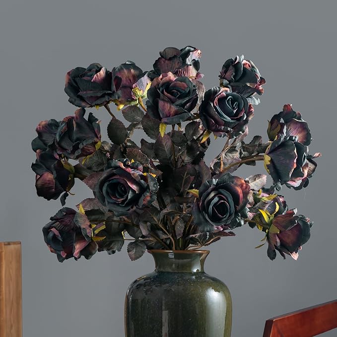 Artificial Flowers 20PCS Artificial Roses 23.2In Fake Roses Long Stem Artificial Flowers for Tall Vase Silk Rose Autumn Suitable for Indoor Decoration Wedding Party Decor DIY Bouquet,Dark Blue
