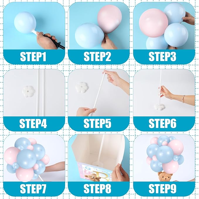 Lenwen 6 Sets Baby Letter Boxes Decorations Table Centerpieces for Baby Shower Gender Reveal,Bear Stuffed Animals Balloon with Stand Plush Toy Boxes for Birthday Party Wedding(Bear,Pink Blue)