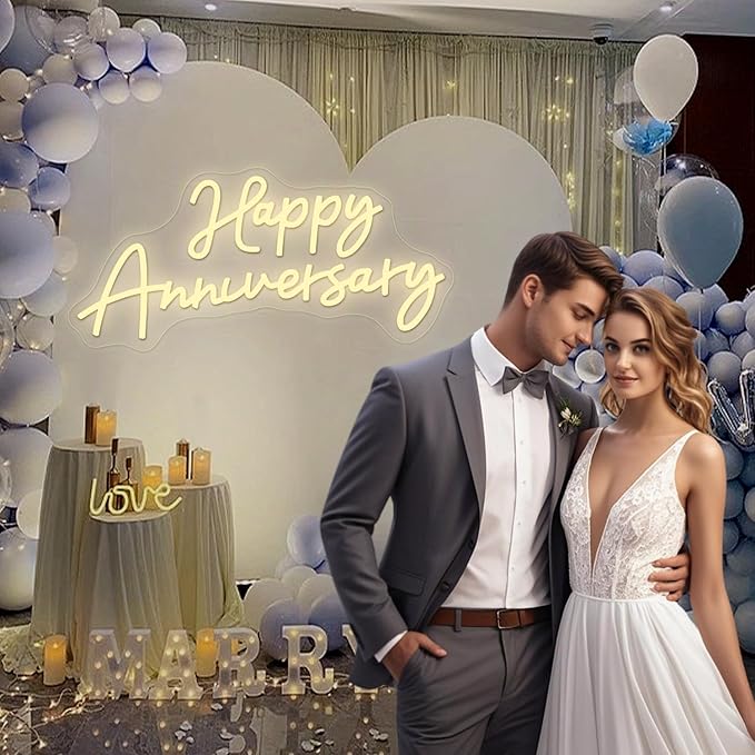 Happy Anniversary Neon Sign for Wall Decor Wedding Birthday Party Bedroom Bar Shop,Led Signs,Decoration Neon Lights for Bar Pub Christmas,Restaurant,Bedroom Wall Decor