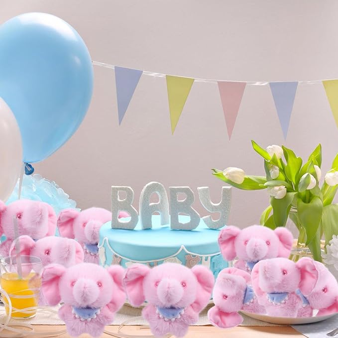ARELUX 12 Pack Pink Elephant Set Stuffed Animals Bulk Multi-Item Party Supply, 4.5 Inch Plush Jungle Soft Stuffed Animals for Shower Birthday Gifts Gender Reveal Parties Decor