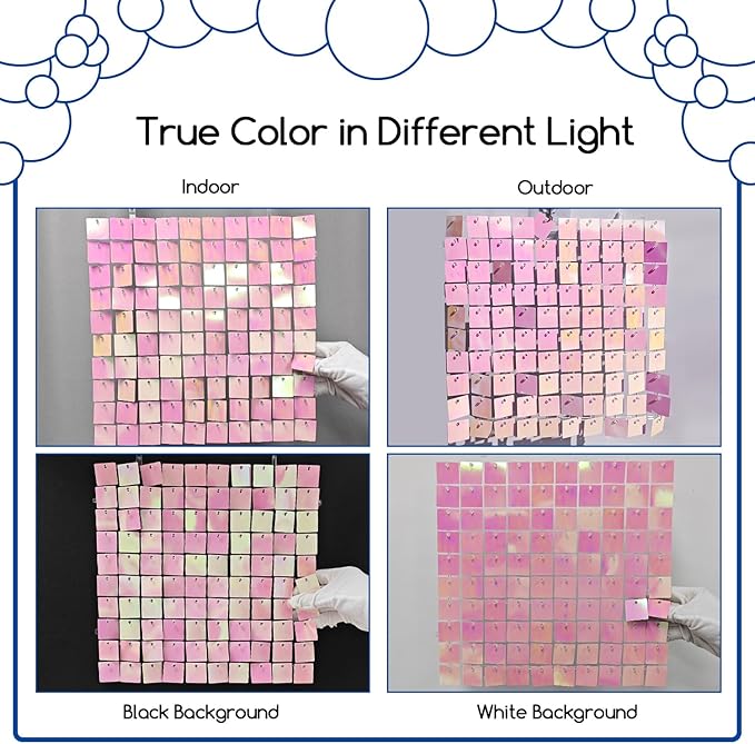 COKAOBE Iridescent Pink Shimmer Wall Backdrop, 24PCS Square Sequin Shimmer Backdrop Panel, Photo Backdrops for Birthday, Anniversary, Wedding, Graduation & Bachelorette Party Decoration