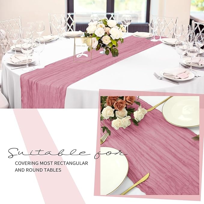 12 Pack Cheesecloth Table Runner 20 x 120 inch Cheese Cloth Table Runner Bulk,Romantic Boho Sheer Gauze Fabric Table Runners for Wedding Reception,Party,Bridal Shower Table Decor(Dusty Rose)
