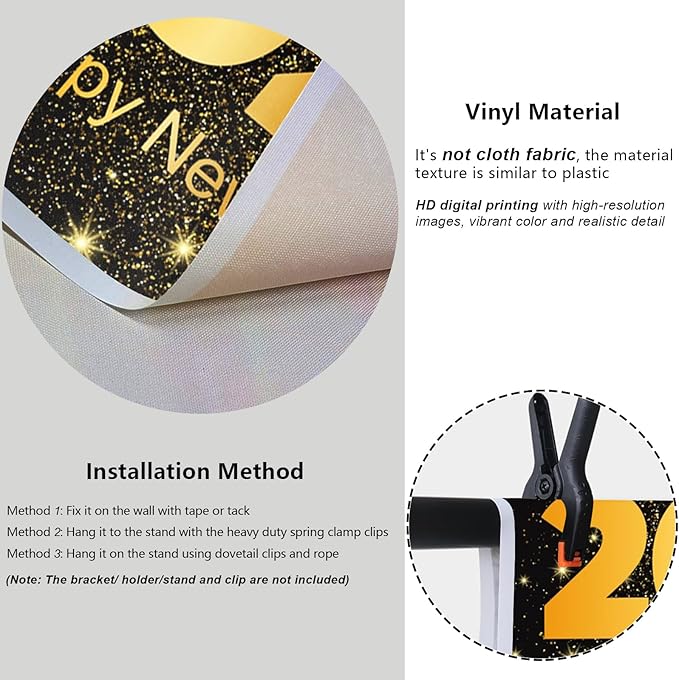 YongFoto 2026 Happy New Year Backdrop 10x7ft Gold Photography Background Merry Christmas Night Festival Carnival Family Celebration Party Banquet Decor Banner Photoshoot Wallpaper Photo Booth