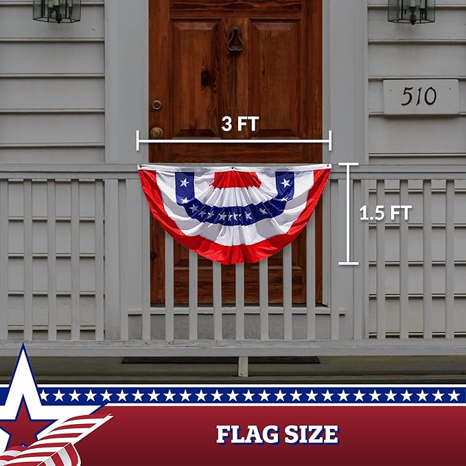 G128 – 10 Pack: USA Pleated Fan Flag 1.5x3 Feet American USA Bunting Decoration Flags EMBROIDERED Patriotic Stars & Sewn Stripes Canvas Header and Brass Grommets