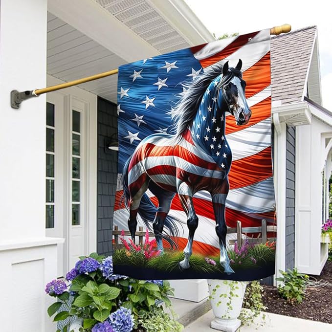 FLAGWIX American Flag - Horse Patriotic American Flag MLN2926F, House Flag (29.5" x 39.5") - USA Flags Premium Polyester - Decorative Indoor Outdoor Flag