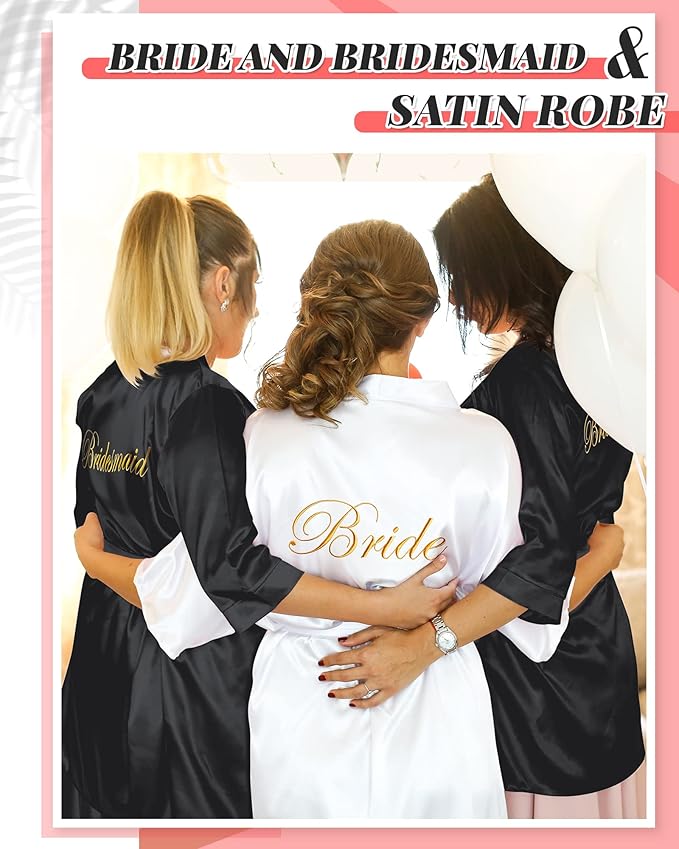 Jecery 12 Pcs Bridesmaid Robes Bride Kimono for Wedding Day Satin Embroidered Bridal Party Robes