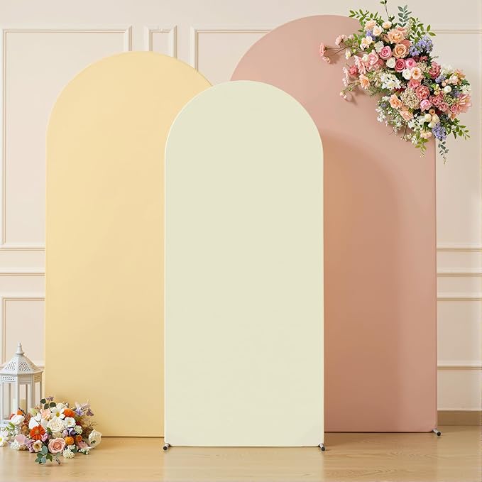 Ivory Arch Backdrop Cover 3 Set-7.2FT, 6.6FT, 6FT Spandex Fitted Wedding Arch Stand Covers for Baby Shower Birthday Party Bridal Shower Wedding Photo Balloon Arch Stand Background Decorations