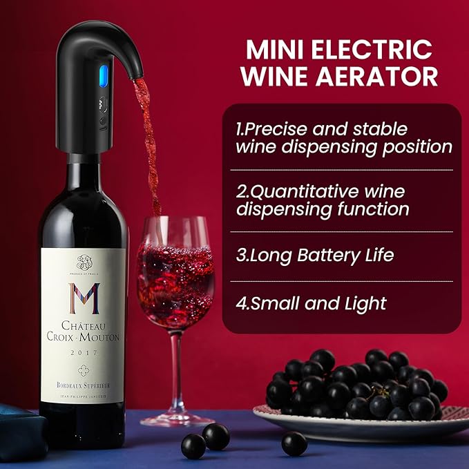 Electric Wine Aerator, Decanter & Dispenser – USB Rechargeable, Gift for Christmas, Housewarming, Birthday, Wedding, Anniversary, and Retirement, Ideal for Wine Lovers, Men and Women