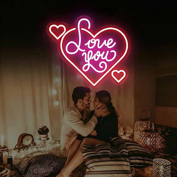 Love You Neon Sign for Wall Decor, Soft Handwritten LED Neon Light for Bedroom & Romantic Night, Heartfelt Neon Wall Art for Anniversary & Valentine’s Day Decorations 15"x12.8"