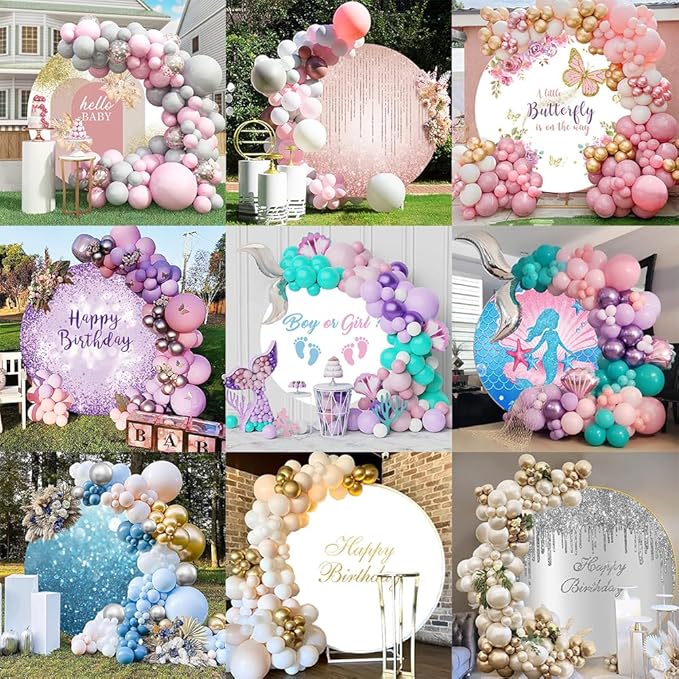 OERJU Happy Birthday Round Backdrop Cover White and Gold Birthday Party Photography Background Adult Kids Bday Party Decoration Circle Backdrop Cover Cake Table Banner Photo Shoot Props 6.5x6.5ft