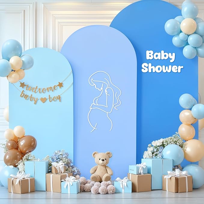 Blue Arch Backdrop Cover 3 Set-7.2FT, 6.6FT, 6FT Spandex Wedding Balloon Arch Stand Covers for Baby Shower Boys Birthday Party Wedding Ceremony Banquet Photo Arch Stand Background Decorations