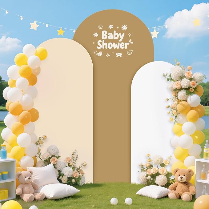 6FT 6.6FT 7.2FT Arch Stand and Cover Set of 3 Brown Arch Backdrop Covers for Balloon Arch Stands Birthday Party Decor Metal Arch Stand with Beige Cover for Wedding Baby Shower Decorations