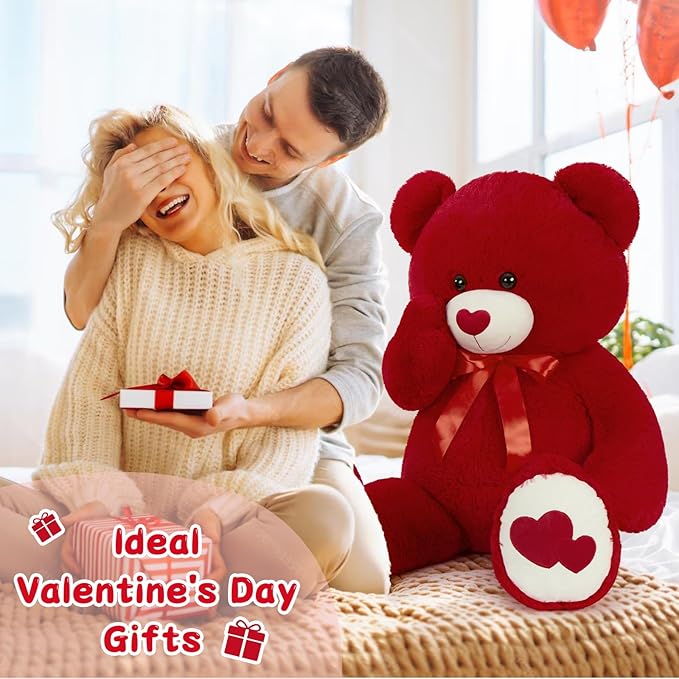 Tezituor Large Teddy Bear Stuffed Animal 47" - Big Teddy Bear with Love Red Heart - Giant Stuffed Bear Plush Toys for Kid Christmas Birthday - Valentines Bear Gift for Girlfriend, Red