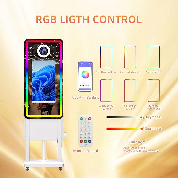 VANYA Mirror Photo Booth Machine with 21.5"Touch Screen Selfie Magic Mirror Photo Booth Portable with detachable Printer Box for Wedding Events Rentals(White,Mirror Booth Excluding camera and printer)