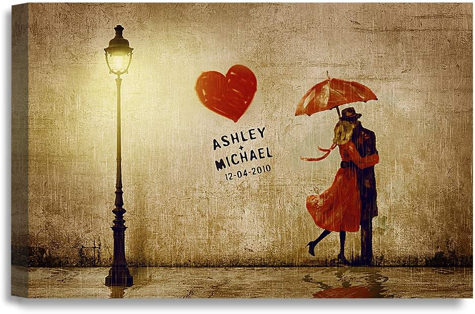 IPIC - Our First Kiss Personalized Canvas Print Artwork for Romantic Anniversary and Wedding gifts;18x12