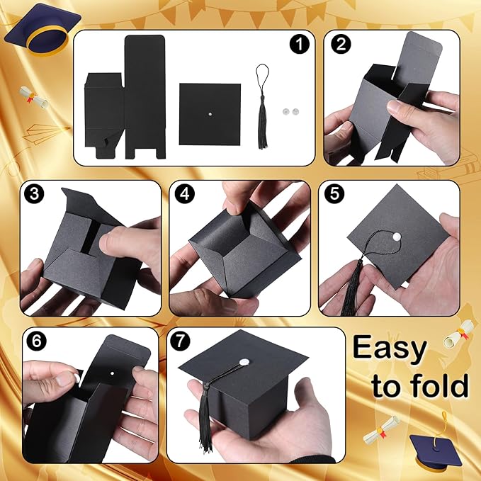 COTOPHER 100 Pcs Graduation Candy Boxes, Class of 2026 Graduation Cap Gift Boxes with Black Tassel, DIY Graduate Decoration Box for Ceremony Party Small Treat Chocolate Box