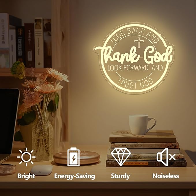 Thank God Neon Signs for Wall Decor Dimmable Christian Neon Sign Jesus cross Led Sign Faith Neon Lights Inspirational Gift for Prayer Room Church Office Decor
