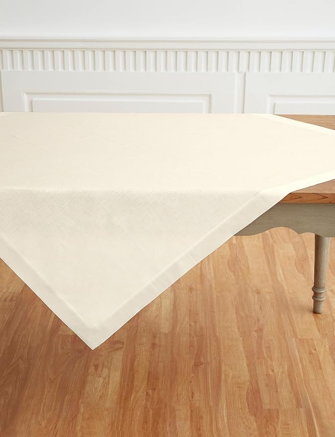Solino Home Linen Ivory Tablecloth 52 x 52 Inch - 100% Pure Linen Square Table Throw - Fete, Machine Washable Table Cloth for Spring, Easter