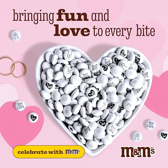 M&M’S WORLD Wedding Themed Milk Chocolate Candy - 5lbs Assorted Pre-designed Just Married, I Do Wedding Decoration White Wedding M&M'S Candy